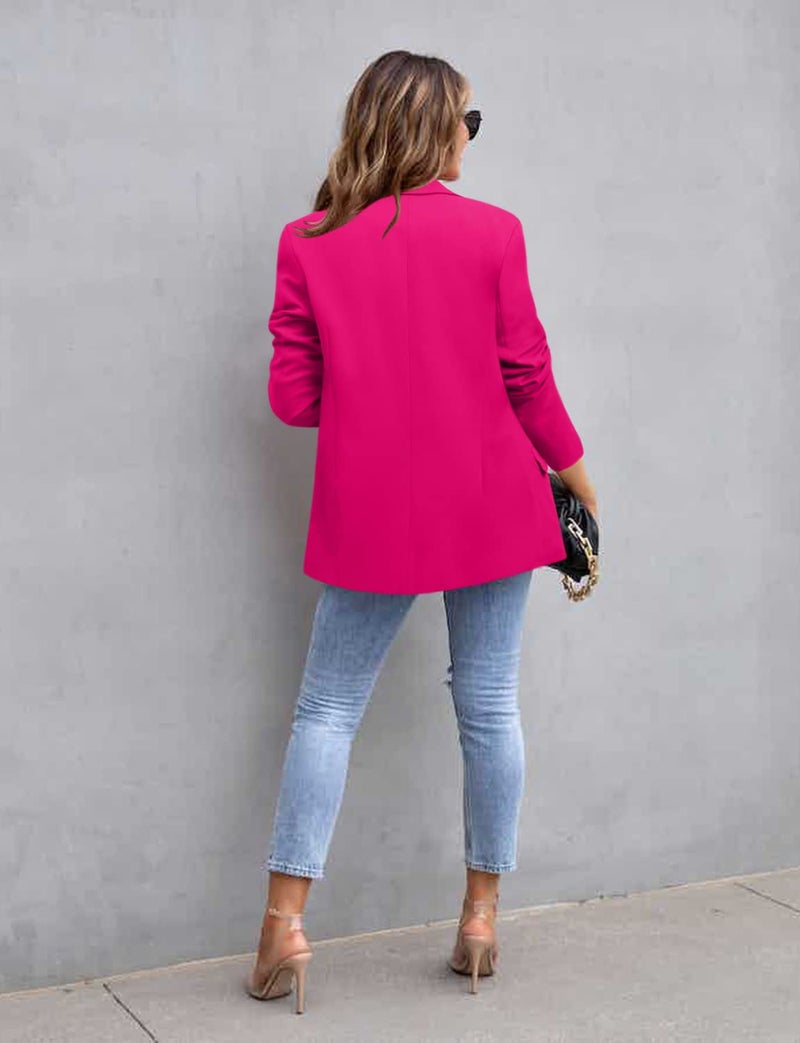 CRAZY GRID Womens Casual Blazer Long Sleeve Business Suit Jacket Open Front Button Work Office Fashion Dressy Plus Size Ladies Blazer Jacket Rose Madder Red Size 3X-Large - Image 3