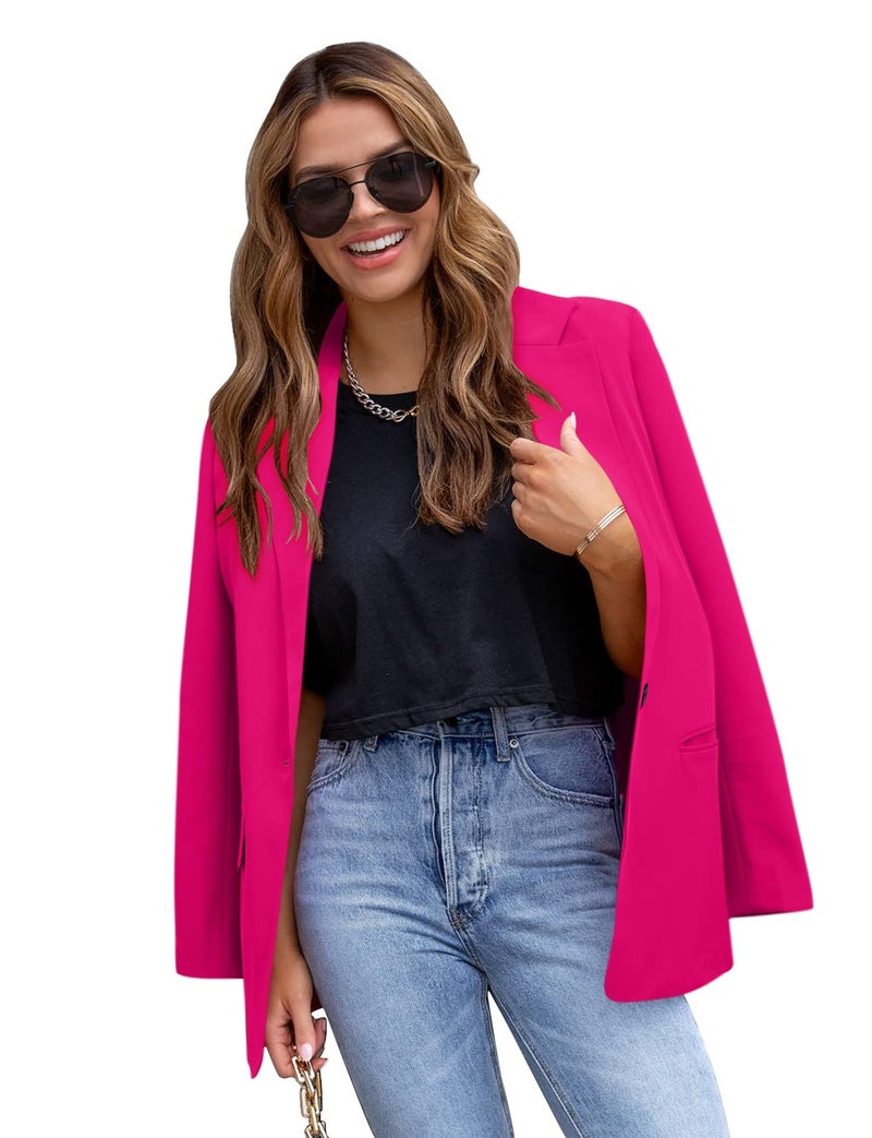 CRAZY GRID Womens Casual Blazer Long Sleeve Business Suit Jacket Open Front Button Work Office Fashion Dressy Plus Size Ladies Blazer Jacket Rose Madder Red Size 3X-Large - Image 2