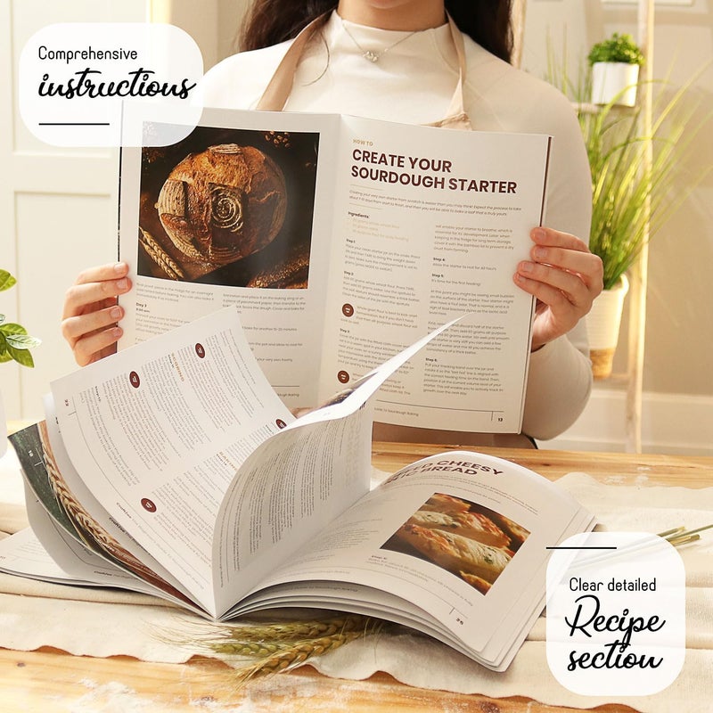 CraftZee All-Inclusive 𝗣𝗥𝗘𝗠𝗜𝗨𝗠 Sourdough Starter Kit with Pot, 34 Oz Starter Jar, 4 Banneton Bread Proofing Baskets, Scraper, Scale, Sourdough Bread Baking Supplies, Detailed Beginner Guide & Recipes - Image 5