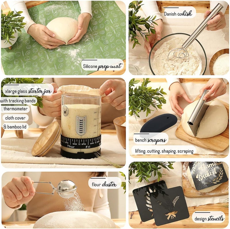 CraftZee All-Inclusive 𝗣𝗥𝗘𝗠𝗜𝗨𝗠 Sourdough Starter Kit with Pot, 34 Oz Starter Jar, 4 Banneton Bread Proofing Baskets, Scraper, Scale, Sourdough Bread Baking Supplies, Detailed Beginner Guide & Recipes - Image 3