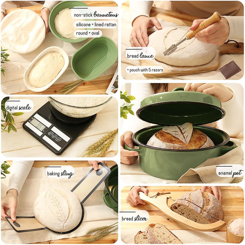 CraftZee All-Inclusive 𝗣𝗥𝗘𝗠𝗜𝗨𝗠 Sourdough Starter Kit with Pot, 34 Oz Starter Jar, 4 Banneton Bread Proofing Baskets, Scraper, Scale, Sourdough Bread Baking Supplies, Detailed Beginner Guide & Recipes - Image 4