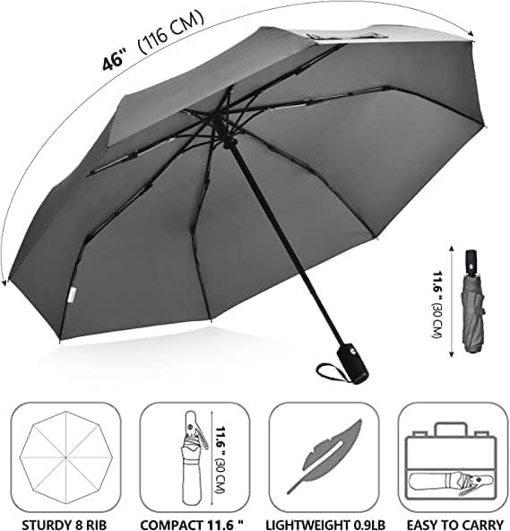 PRANIJ One-Click Auto Open/Close 3-Fold Travel Umbrella For Women, Men, & Kids, Sun & UV Protection Compact Lightweight Windproof Umbrella for Rain (Light Grey) - Image 5