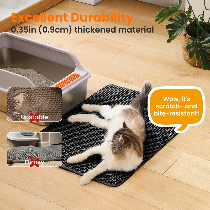 Petinstinct Extra Large Cat Litter Mat, 30x22 Inches Honeycomb Double Layer Cat Litter Trapping Mat, Non Slip Waterproof Urine Proof Large Kitty Litter Box Mat for Floor, Kitten Supplies, XL, Black - Image 5