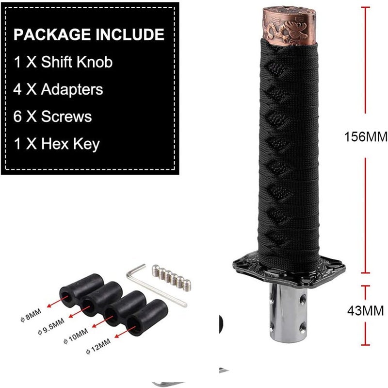 Wear resistant Universal Gear Shift Knob Sword Shift Knobs Katana Samural Shift Gear Lever Compatible with Manual Cars Most Automatic Cars with 4 Adapters Black Black Market mainstream color picks - Image 5