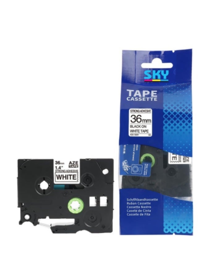 SKY 36mm Extra Strength Strong Adhesive Black on White Label Tape Compatible with P-Touch Label Printers - Image 1
