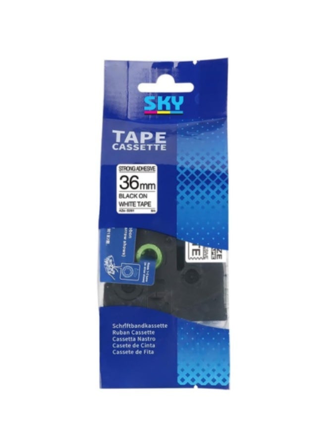 SKY 36mm Extra Strength Strong Adhesive Black on White Label Tape Compatible with P-Touch Label Printers - Image 2