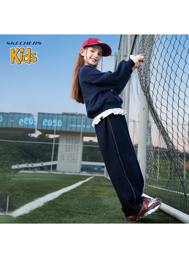 Skechers Girls' Kids' Pants Winter Casual Plaid Denim Jeans Dark Blue Black 130 - Image 5
