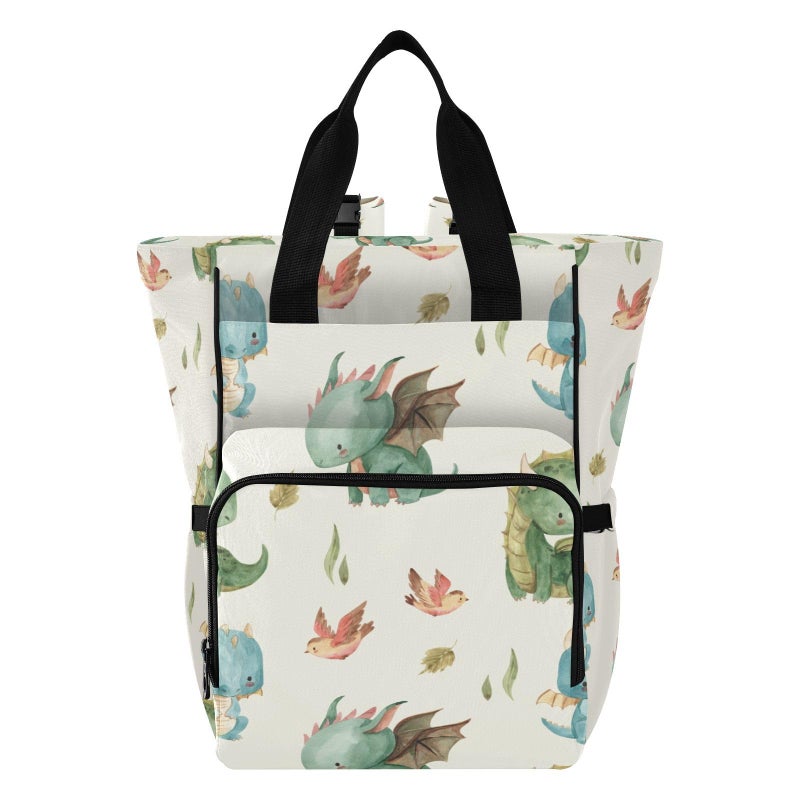 xigua Watercolor Dragon Diaper Bag Backpack Multi Function Baby Changing Bags Waterproof Large Capacity Travel Back Pack for Mom Dad - Image 2
