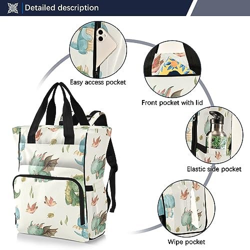 xigua Watercolor Dragon Diaper Bag Backpack Multi Function Baby Changing Bags Waterproof Large Capacity Travel Back Pack for Mom Dad - Image 3