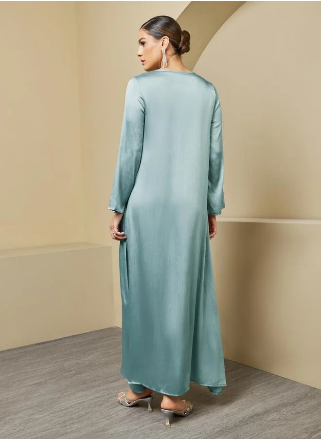 Styli Textured V Neck Jalabiya with Buttons Detail