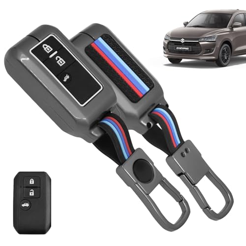 Carzex Car Key Cover Compatible with Suzuki Swift, Dzire, WagonR, Baleno, Ertiga, Alto, Brezza, Ignis, Ciaz, Celerio – 2 Button Metal + Silicone Protective Shell (DZIRE 3 BUTTON) - Image 1