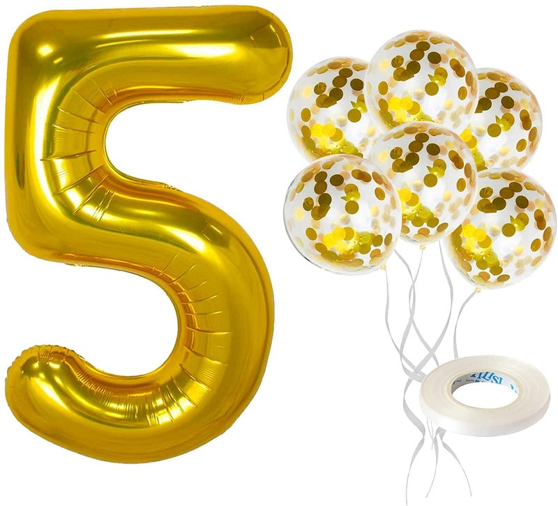 LB L B Gold 5 Balloon Number for 5th Birthday - Large, | Number 5 Balloon with Gold Confetti Balloons | 5 Birthday Balloon for 5 Year Old | 5 Foil Party Balloon for 5th Birthday Decorations girl, Boy - Image 5