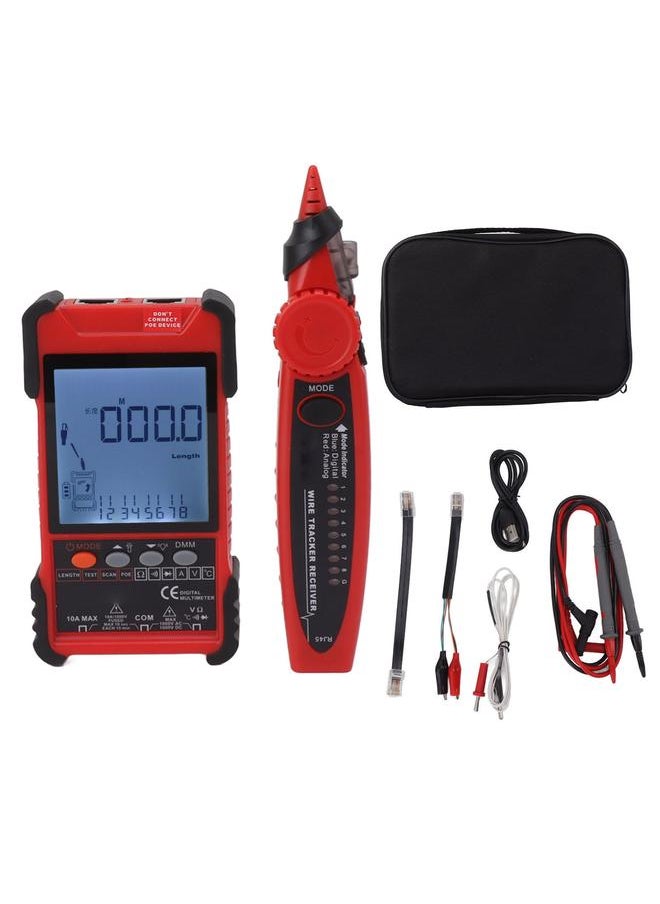 Thoraya 2 in 1 Network Cable Tester Digital Multimeter LCD Screen Network Wire Finder Kit for Metal Cable Mapping Tracing Red  - Image 1