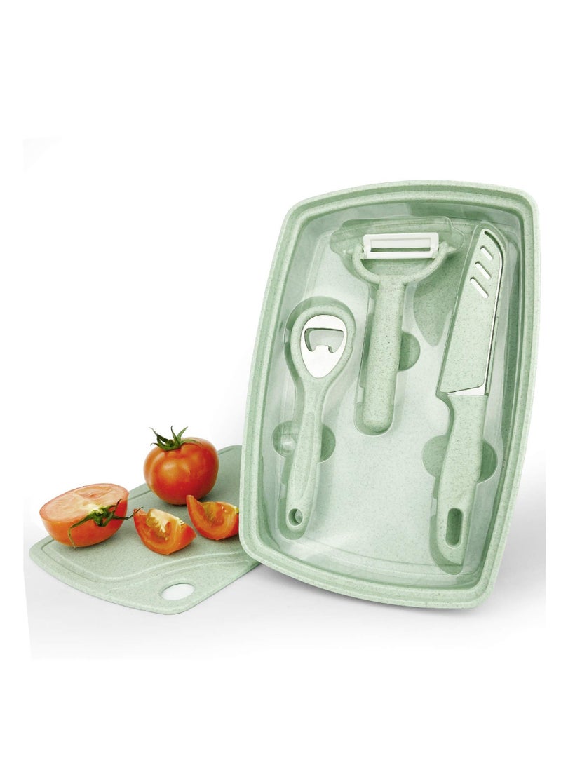 Excefore Camping Cutting Board ,5 In1 Kitchen Plastic Cutting Board Set with Bottle Opener, Peeler, Kitchen Knife, Serving Tray, Cutting Board, Dishwasher Safe - Image 1