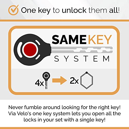 Via Velo 2 Folding Bike Lock Set | Same Key System 4 Keyed Alike Keys, Heavy Duty Hard Steel, Lightweight, Bike Lock for Electric Bike, Electric Scooter, Dirt Bike for Adults with Mounting Case - Image 2