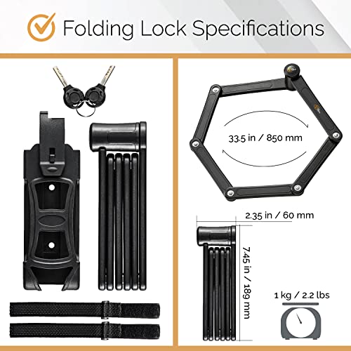 Via Velo 2 Folding Bike Lock Set | Same Key System 4 Keyed Alike Keys, Heavy Duty Hard Steel, Lightweight, Bike Lock for Electric Bike, Electric Scooter, Dirt Bike for Adults with Mounting Case - Image 5