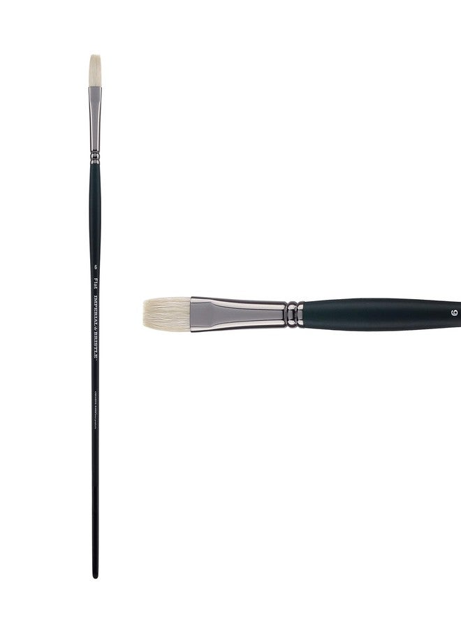 Creative Mark Imperial Professional Chungking Hog Bristle Brush - Flat # 6, Handmade Long Handle Oil Paint Brushes for Artists, Nickel-Plated Brass Ferrules, Stiff Yet Soft Natural Bristles - Image 2