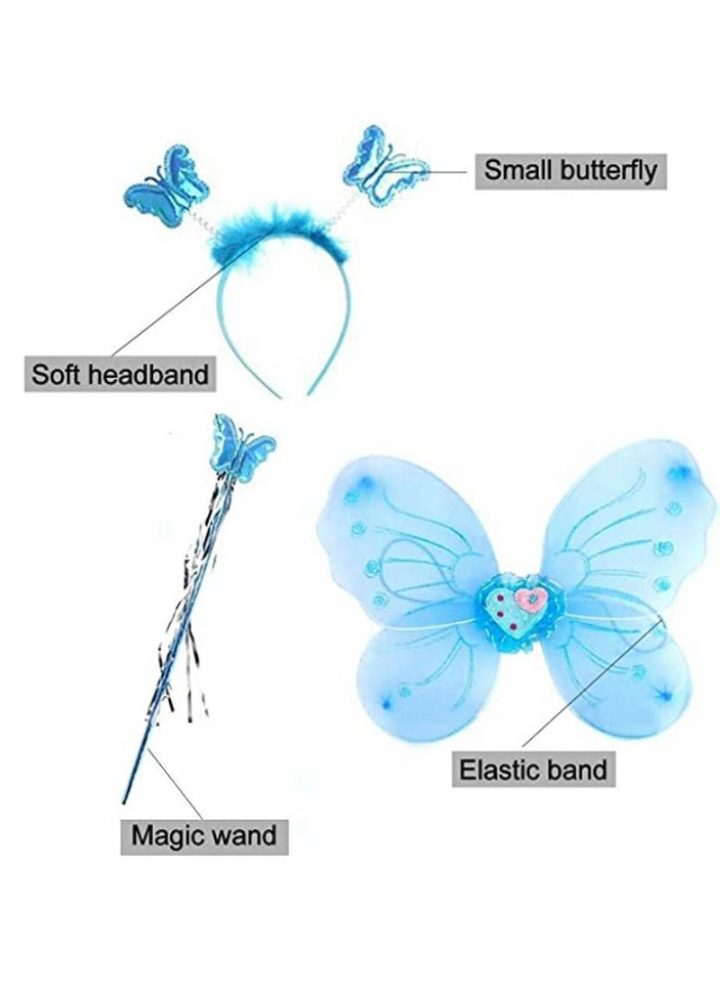 Y&D Fairy Princess Costume Set Tutu Skirt Butterfly Wings with Blue Headband Wand for Girls Party Bridesmaid Pageant Cosplay Ages 2-6  - Image 5