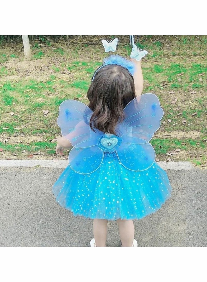 Y&D Fairy Princess Costume Set Tutu Skirt Butterfly Wings with Blue Headband Wand for Girls Party Bridesmaid Pageant Cosplay Ages 2-6  - Image 4