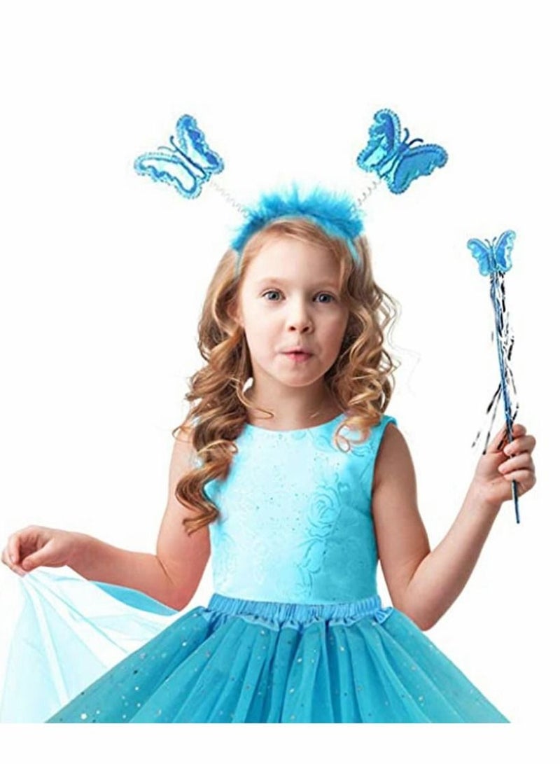 Y&D Fairy Princess Costume Set Tutu Skirt Butterfly Wings with Blue Headband Wand for Girls Party Bridesmaid Pageant Cosplay Ages 2-6  - Image 2
