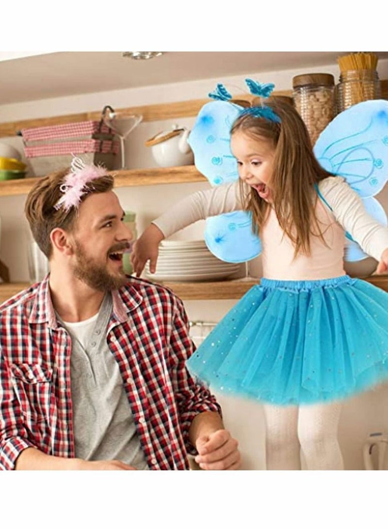 Y&D Fairy Princess Costume Set Tutu Skirt Butterfly Wings with Blue Headband Wand for Girls Party Bridesmaid Pageant Cosplay Ages 2-6  - Image 3