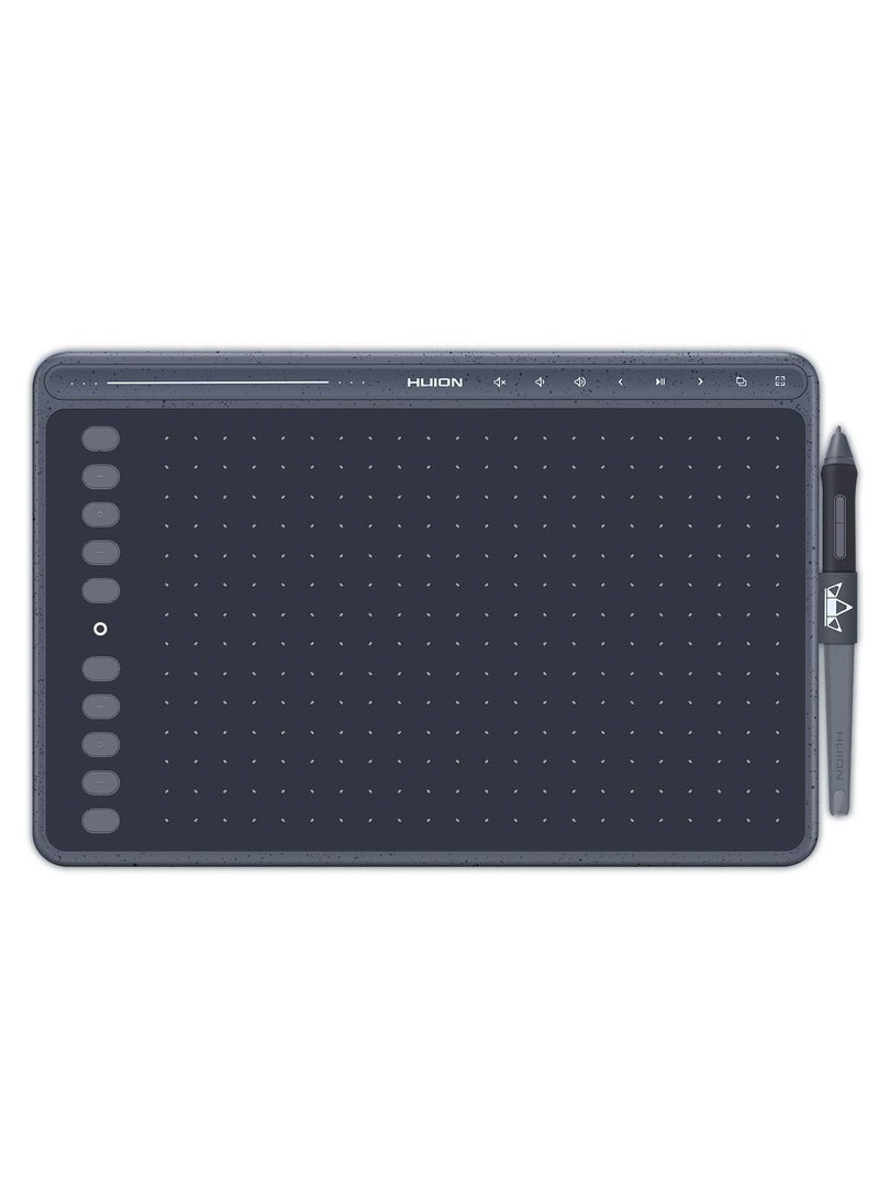 HUION HS611 Graphics Drawing Tablet 10X6 inch with 8192 Levels Battery-Free Pen, 8 Multimedia Keys and 10 Press Keys, Support Android, Ideal Use for Distance Education and Wed Conference Grey - Image 1
