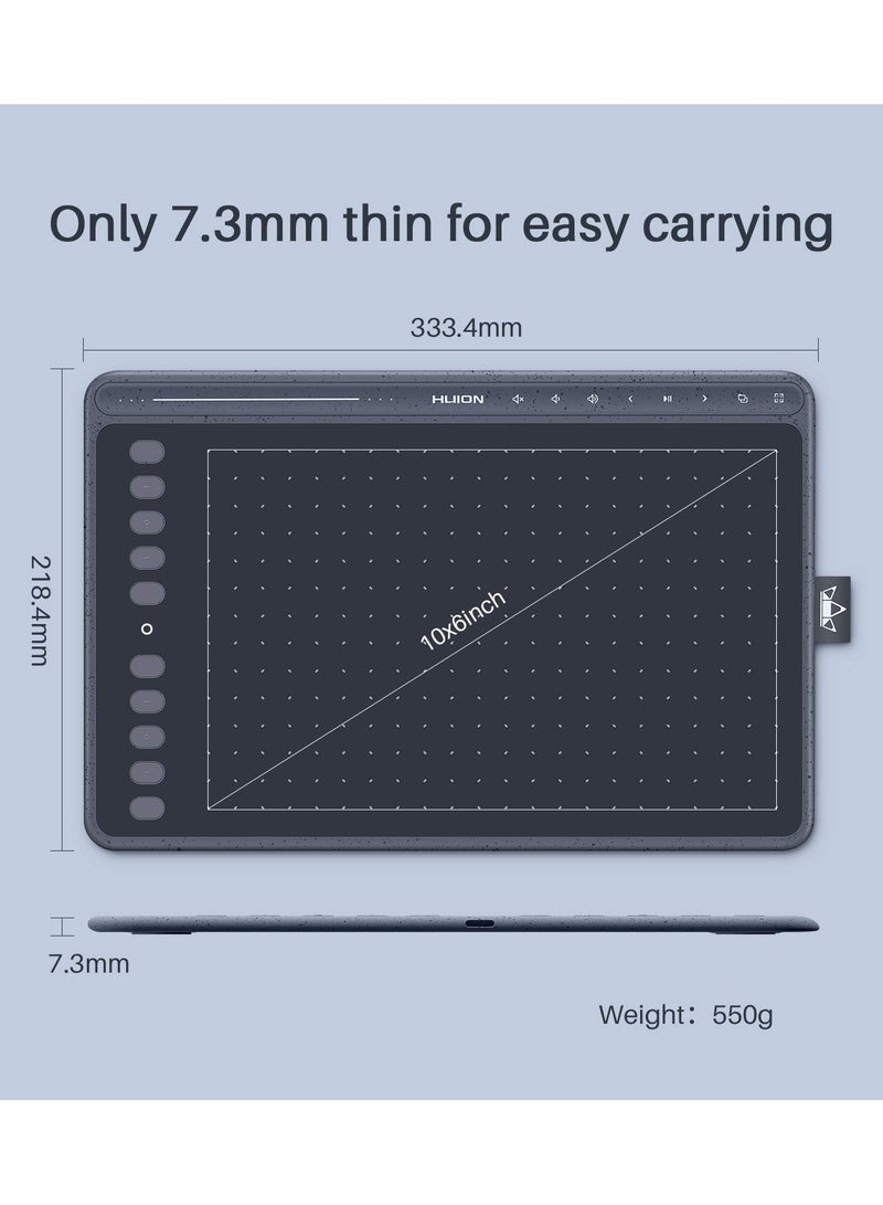 HUION HS611 Graphics Drawing Tablet 10X6 inch with 8192 Levels Battery-Free Pen, 8 Multimedia Keys and 10 Press Keys, Support Android, Ideal Use for Distance Education and Wed Conference Grey - Image 3