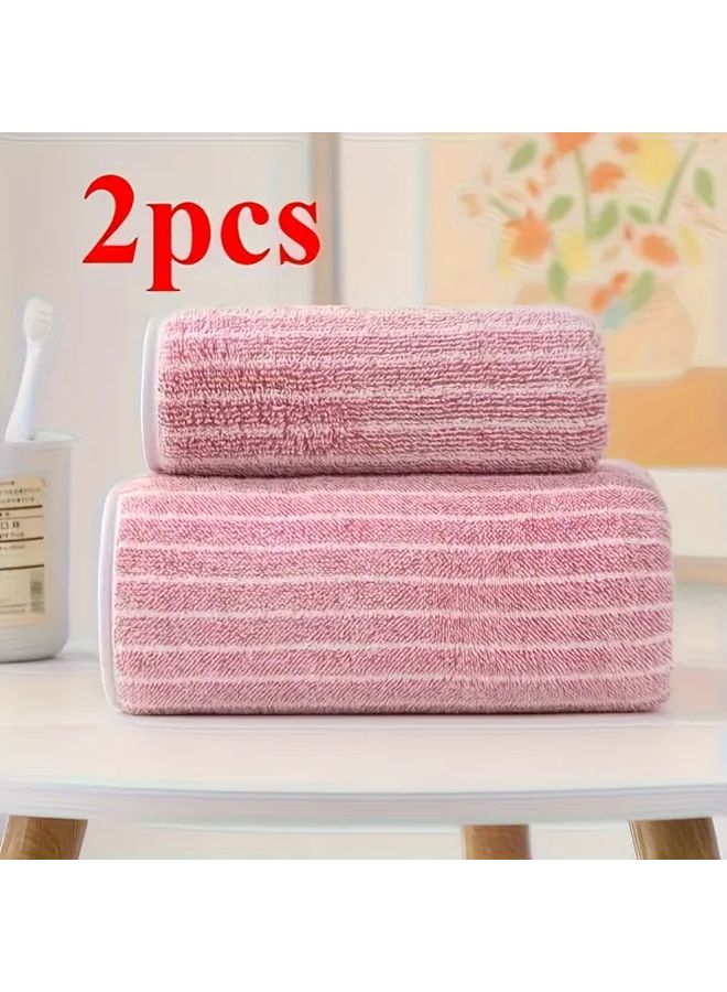 Pink 2pc Ultra Soft Quick Dry Bath Towel Set with Face Cloth - Image 1