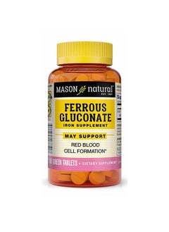 Mason Natural Ferrous Gluconate - Supports Red Blood Cell Formation, Gentle on Stomach Iron Supplement, 100 Tablets