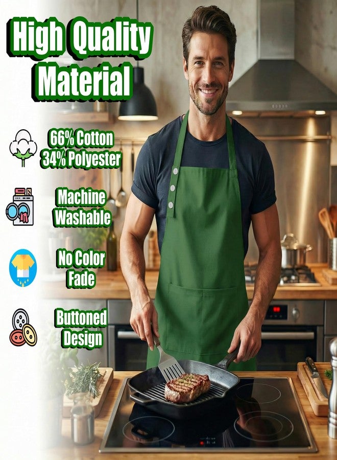 TOSHE Kitchen Apron Waterdrop Resistant Cotton Apron with adjustable Aprons for Women with Pockets 12 Color option Cooking Green Apron (Green) - Image 3