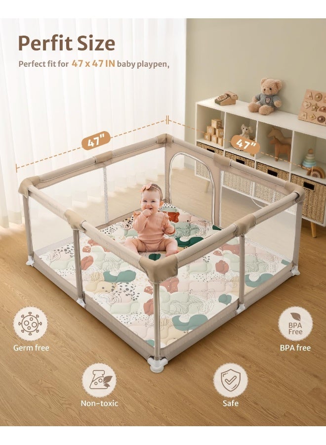 Blissful Diary Baby Play Mats for Floor, 47x47 Inch Playpen Mat, Thicker Padding Foam Playmats for Babies and Toddlers Infants, Modern Abstract - Image 3
