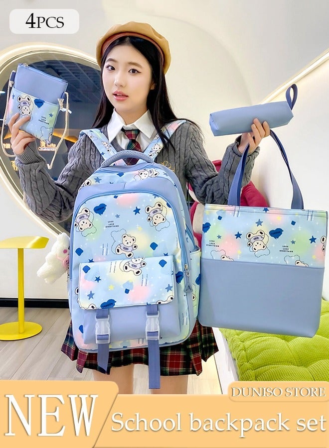 DUNISO 4PCS Kids School Backpack Set Canvas Laptop School Bag Sets for Kids with Tote Bag,Shoulder Bag,Pencil Box,Large-capacity Bookbag for Girls Boys Back to School Supplies - Image 1