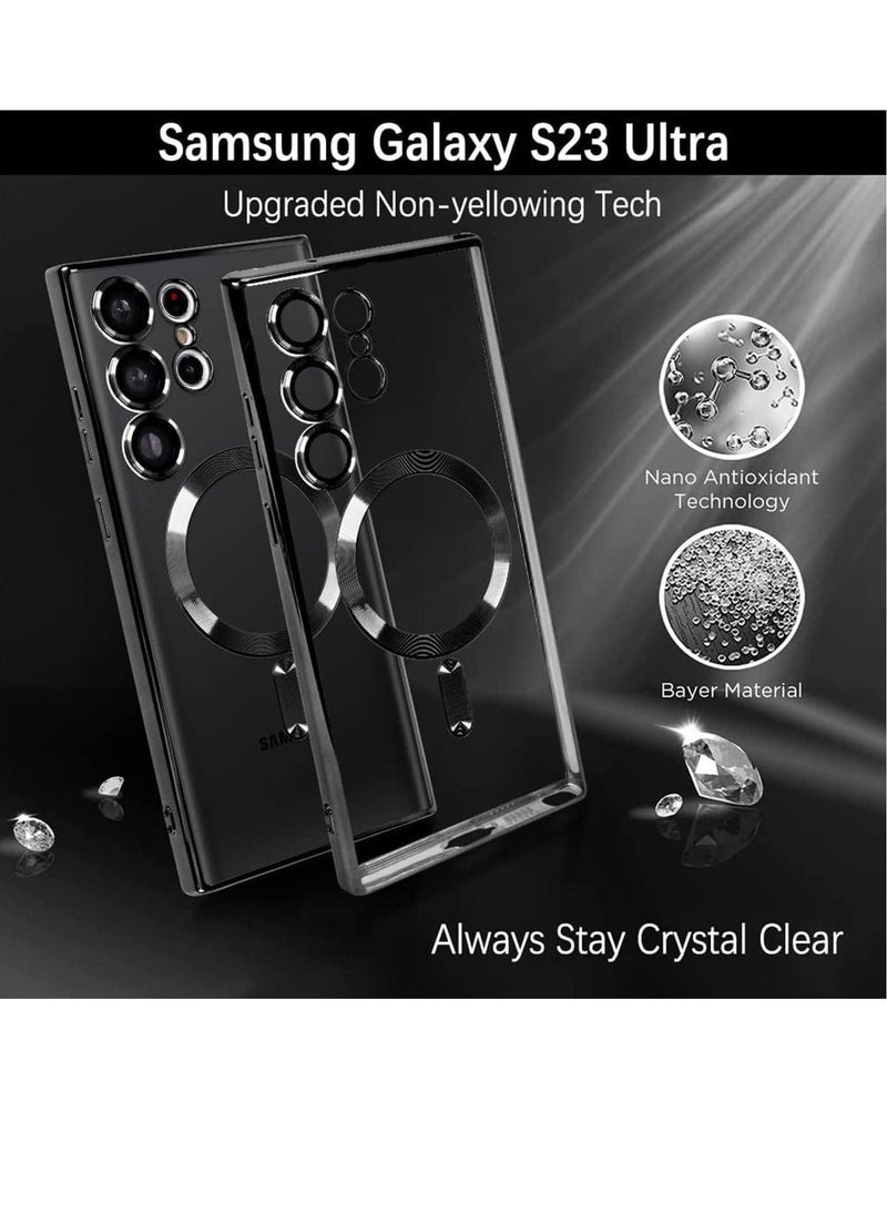 Ipefet Magnetic Clear Case for Samsung Galaxy S24 Ultra 5G with Camera Lens Protector, Compatible with MagSafe, Electroplated Slim Shockproof Phone Protective Cover for Women Men (Black) - Image 2