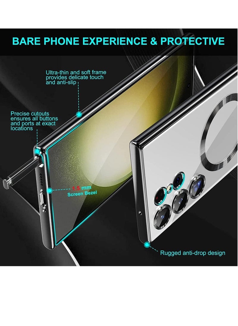 Ipefet Magnetic Clear Case for Samsung Galaxy S24 Ultra 5G with Camera Lens Protector, Compatible with MagSafe, Electroplated Slim Shockproof Phone Protective Cover for Women Men (Black) - Image 4