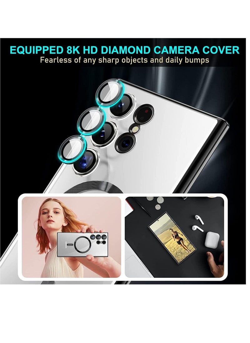 Ipefet Magnetic Clear Case for Samsung Galaxy S24 Ultra 5G with Camera Lens Protector, Compatible with MagSafe, Electroplated Slim Shockproof Phone Protective Cover for Women Men (Black) - Image 3