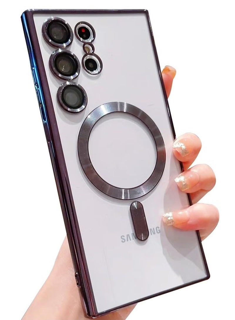 Ipefet Magnetic Clear Case for Samsung Galaxy S24 Ultra 5G with Camera Lens Protector, Compatible with MagSafe, Electroplated Slim Shockproof Phone Protective Cover for Women Men (Black) - Image 1