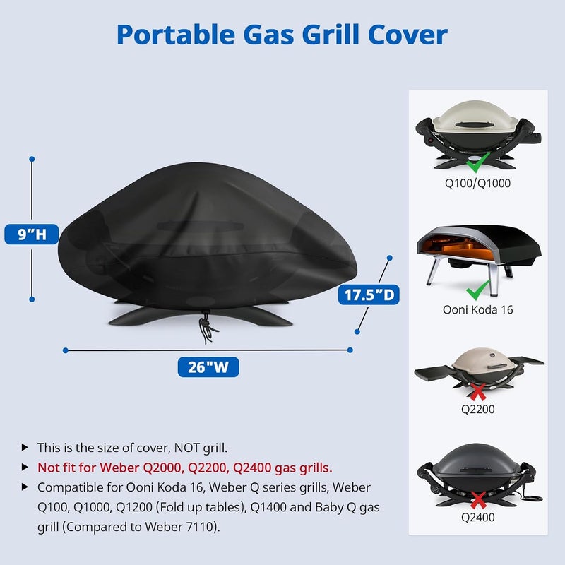 SunPatio Outdoor Grill Cover for Weber Q 100/1000 Series Gas Grills, Waterproof Barbecue Cover, Compared to Weber 7110, Black - Image 2