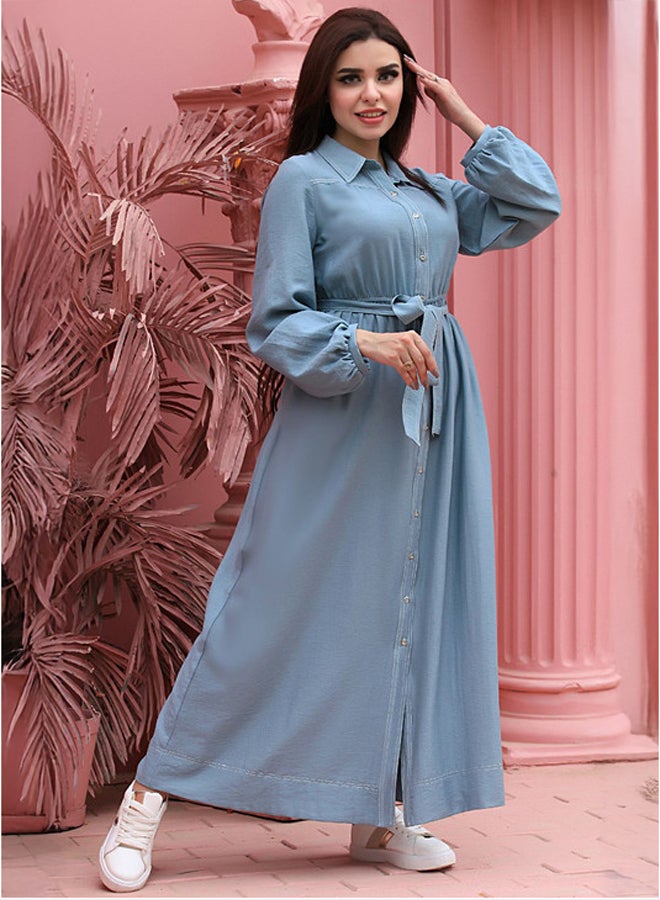 Ship Master Elegant Long Shirt Dress with Waist Belt – Modest & Casual Look  - Image 2