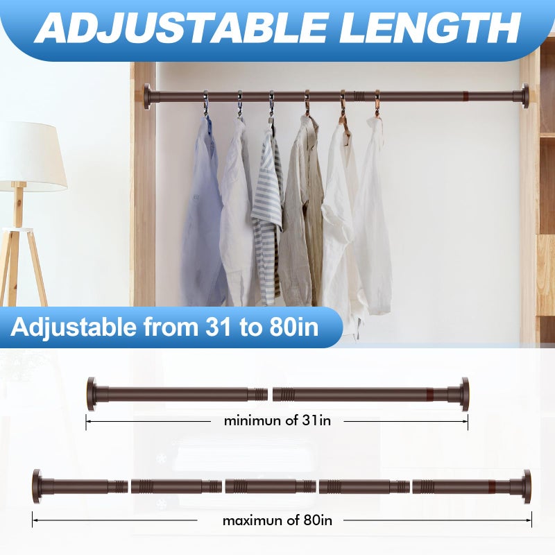 CorkLatta Bronze Shower Curtain Rod 31 to 80 Inch,1 Inch Diameter Adjustable Spring Tension Stainless Steel Telescoping Rod,Easy Install,No Rust - Image 4