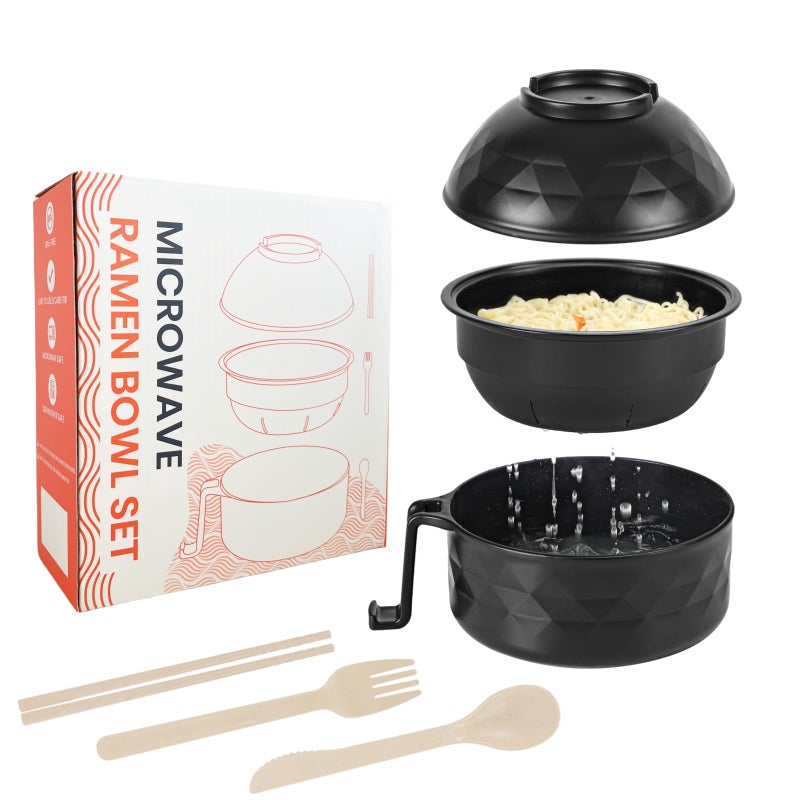 RORBAM Microwave Ramen CookerRamen Bowl SetMicrowave Noodle Bowl With Chopsticks and Spoon College Dorm Room Essentials for Girls for Boys Apartment Essentials BPAFree black