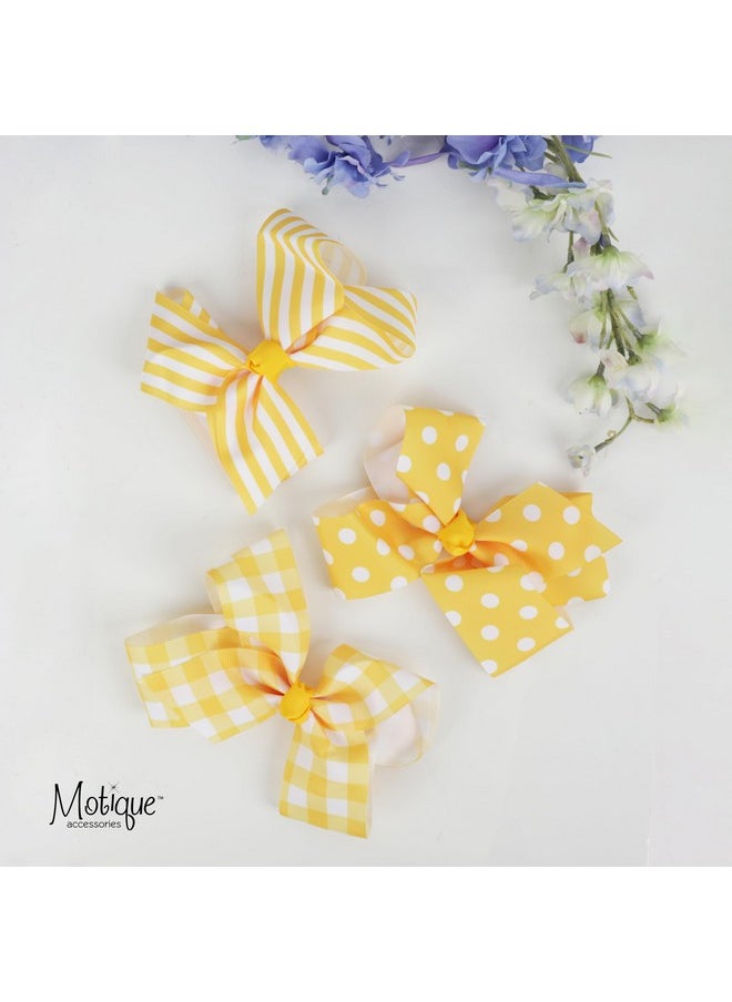 Motique Accessories Hair Bow with Striped Grosgrain Ribbon, 6 inch Hairbow (Yellow)  - Image 2
