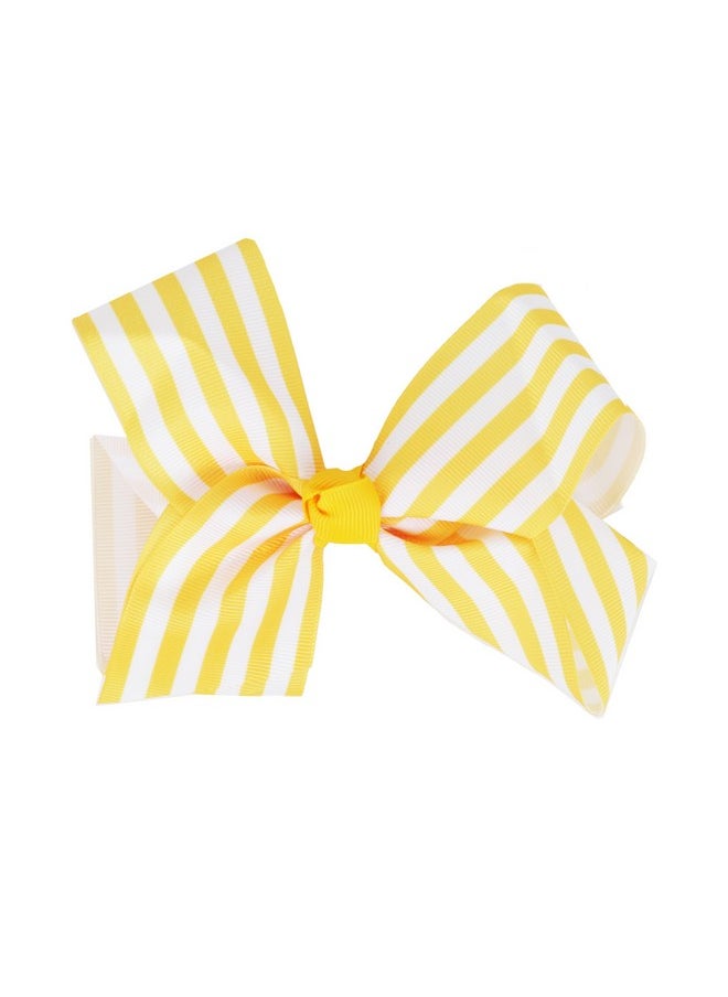 Motique Accessories Hair Bow with Striped Grosgrain Ribbon, 6 inch Hairbow (Yellow)  - Image 1