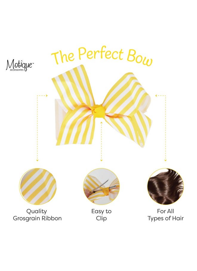 Motique Accessories Hair Bow with Striped Grosgrain Ribbon, 6 inch Hairbow (Yellow)  - Image 4