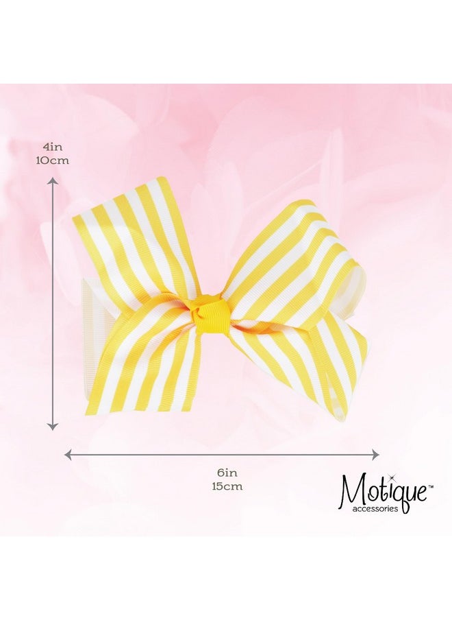 Motique Accessories Hair Bow with Striped Grosgrain Ribbon, 6 inch Hairbow (Yellow)  - Image 5