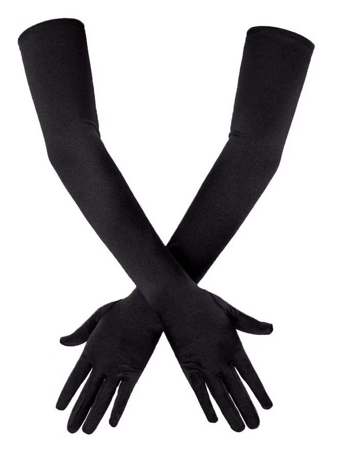 اتش واي قفازات الساتان ذات الكوع الطويل ، قفازات طويلة قابلة للتمدد 21 بوصة 1920s قفازات أوبرا قفازات مسائية للرقص حفلة قفاز للنساء - Image 1