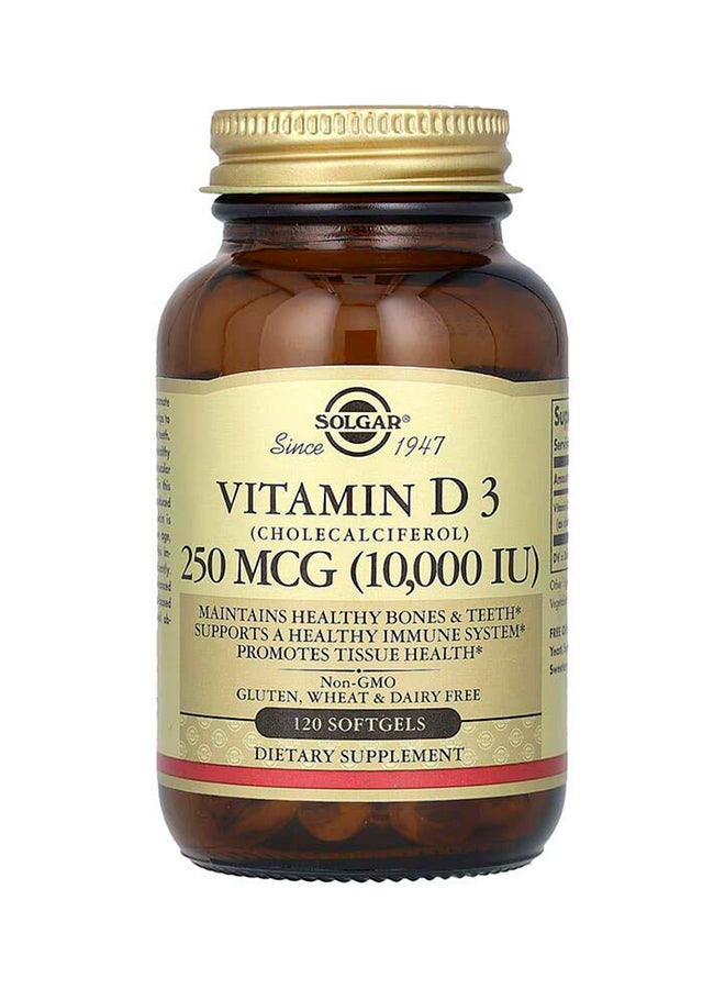 Solgar Vitamin D3 Dietarty Supplement 250 mcg - 120 Softgels - Image 1
