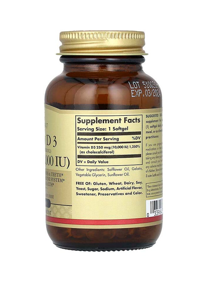 Solgar Vitamin D3 Dietarty Supplement 250 mcg - 120 Softgels - Image 2