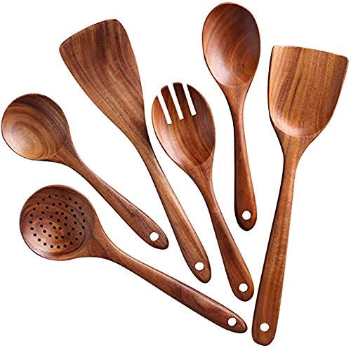 Craftland Handmade Wooden Serving and Cooking Spoon, Ladles & Turning Spatulas Kitchen Non Stick Utensil Set (6) - Image 1