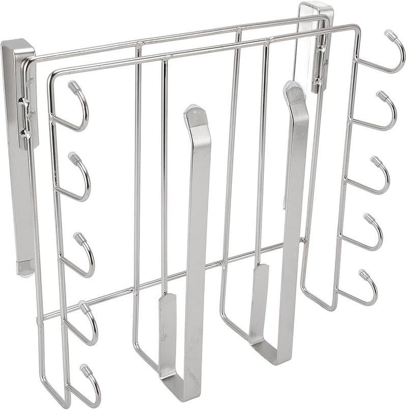 Silver Under Cabinet Hanging Shelf With Hooks For Cutting Boards Cups Kitchen Utensils - Image 4