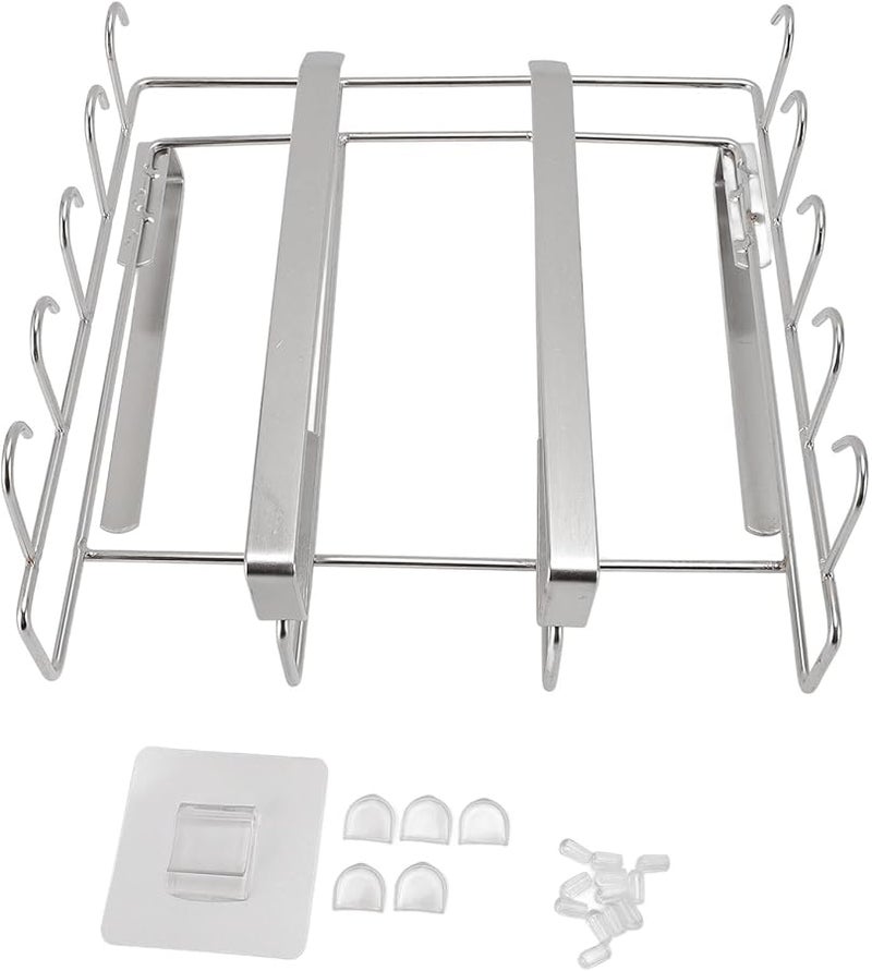Silver Under Cabinet Hanging Shelf With Hooks For Cutting Boards Cups Kitchen Utensils - Image 1